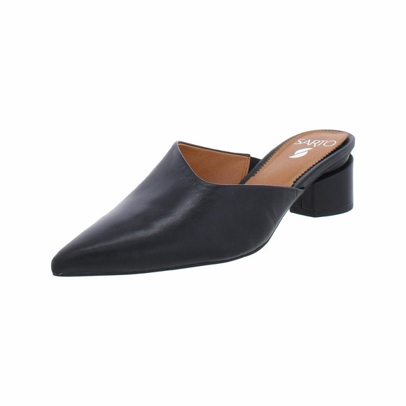 Franco Sarto Shoes - Franco Sarto Mules Womens 8.5 Black Leather Pointed Toe Slides Mules Block Heel